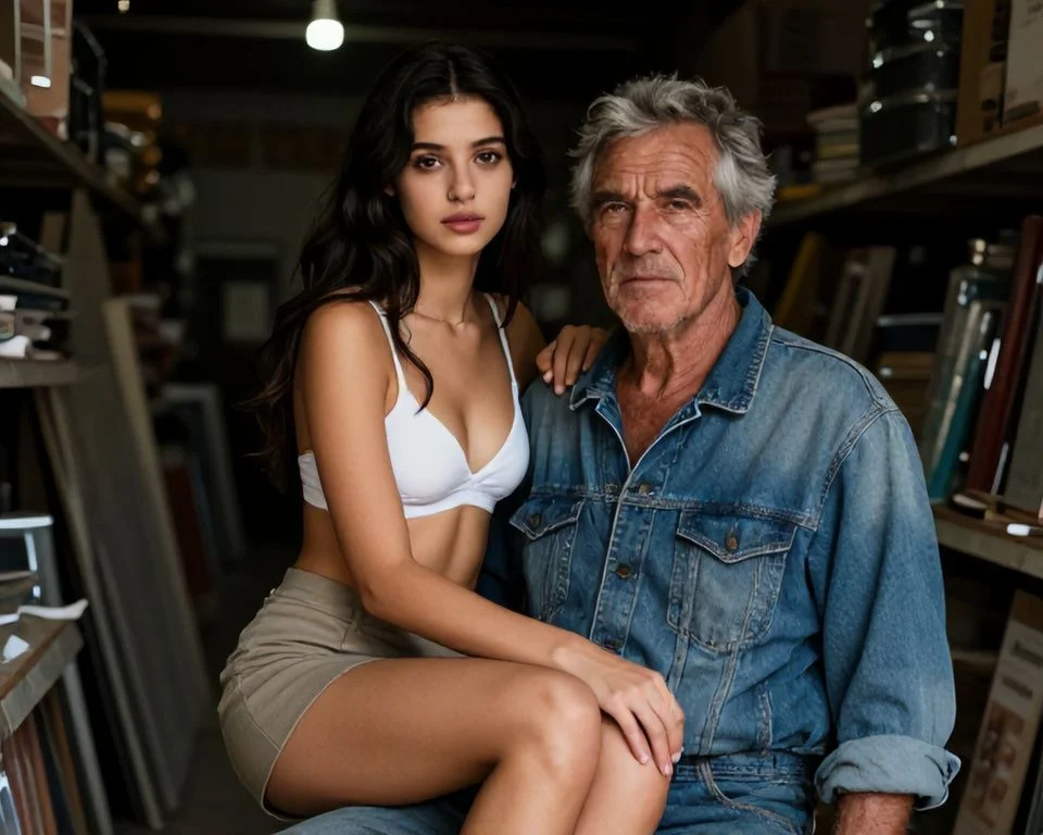 Jovencita y viejo en una ferretería